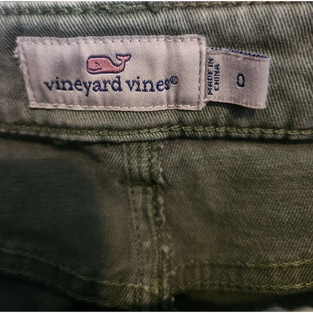 Vineyard Vines Mini Jean Skirt‎ Green Womens Size 0 Patch Pockets Medium Denim